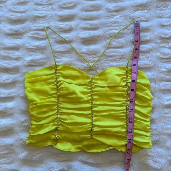 For Love and Lemons Yellow Satin Corset Ruched Crop Top with Rhinestones - Picture 11 of 13